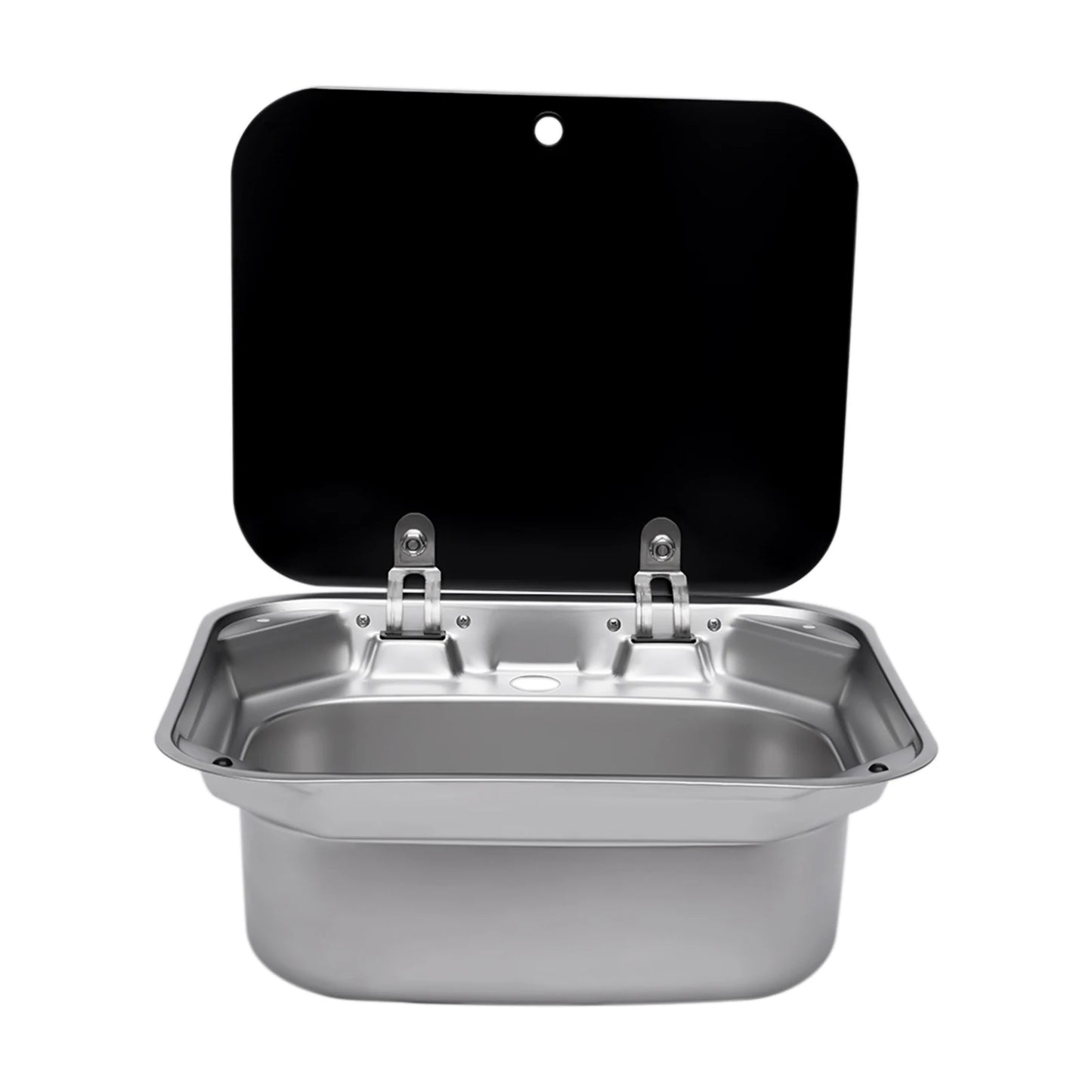 Steel Hand Wash Basin Sink with tap with Folded Faucet Tempered Glass Lid van Camper Trailer Accessories for RV Caravan or Boat