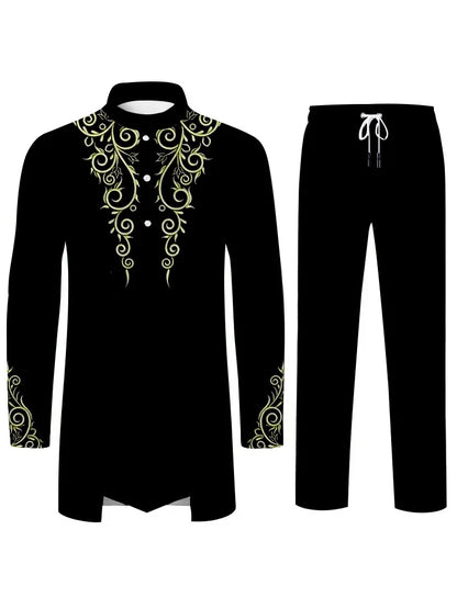 Middle East Islamic Mens Suit Suit Muslim Suit Personalized 3D Printed Pattern Arab Traditional Dress Loose Breathable Two Piece