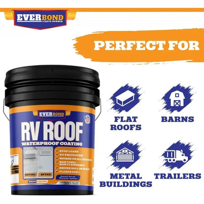 RV Roof Coating - Liquid Rubber RV Roof Sealant for Camper Roofs, Trailers, Motorhomes, and Metal Buildings - Roof Cooling White