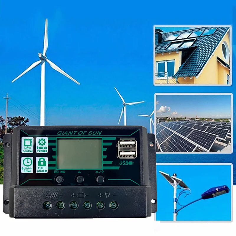 10/20/30/40/50/60/70/80/90/100/150A Solar Controller Digital Display LCD Screen 12V 24V Solar Panels Battery Charge Controller