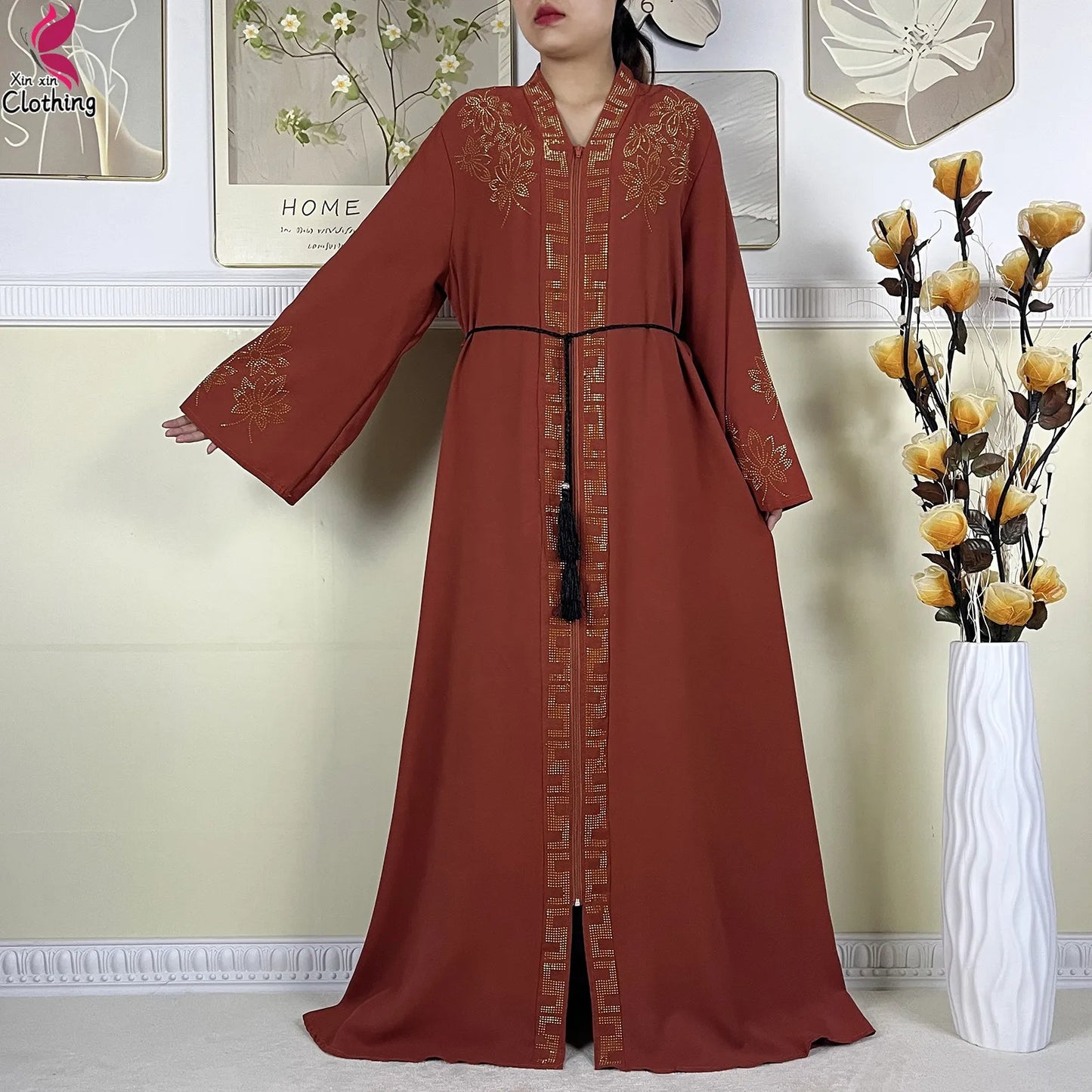 New Muslim Abayas For Women Long Sleeved Dress Dubai Lady Elegant Long Dress Islam Clothing African Abaya Loose Robe With Turban