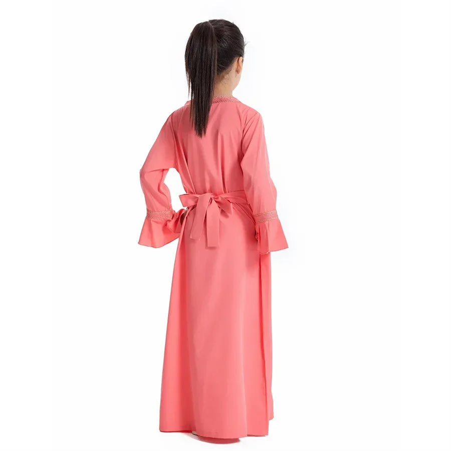 Ramadan Kaftan Abaya for Kids Girls Turkey Muslim Long Dress Islam Saudi Arabia Clothing Eid Robe Gowns Children Kimono Caftan