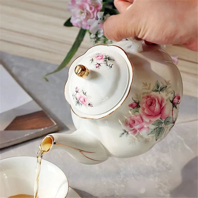 Noble Ceramic Teapot 500ML Teacup 120ML Pink Camellia Coffee Pot Home High Grade Porcelain Kettle Jug Party Cafe Teaware Tea Pot