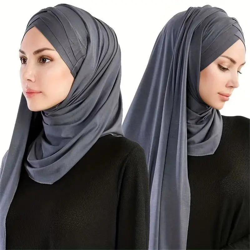 Women Turban Jersey Hijab Lightweight Soft Forehead Cross Instant Hijab Shawls and Wraps Muslim Stretch Head Scarf