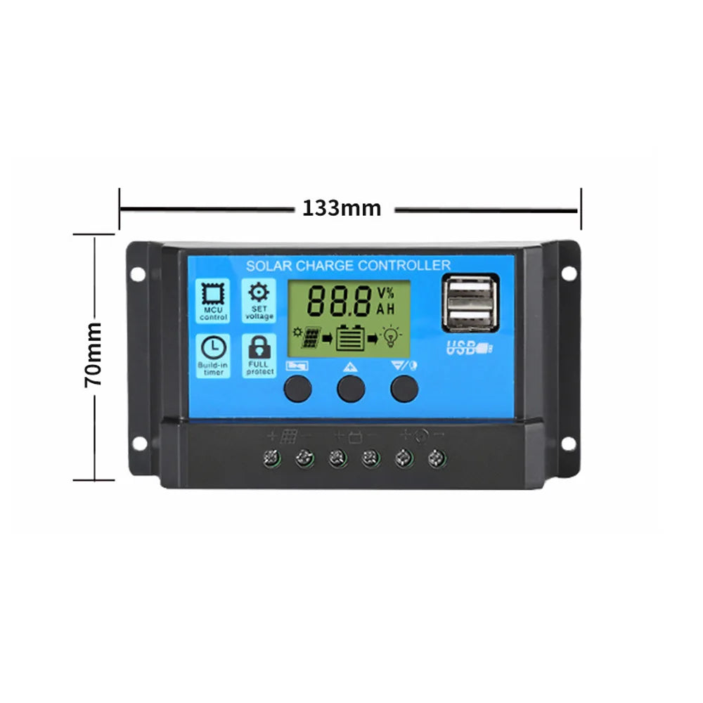 10A 20A 30A 40A 50A 60A Solar Charge Controller 12V 24V Auto PWM 5V Output Regulator PV Home Battery Charger LCD Dual USB