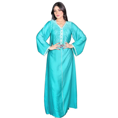 Abaya For Women Arab Dubai Dress Muslim Fashion Feature Sticking Robe V-neck Tassel Beaded Moroccan Caftan Kaftan Women Clothing