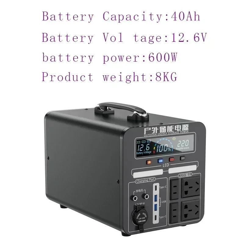 600W-2000W Portable Power Station Charging External Batteries 220V Energy Storage Supply Outdoor Camping Campervan RV