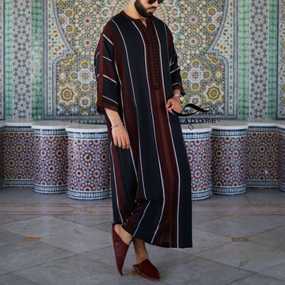 Durable Kaftan Arab Muslim Robe Men Jubba Thobe Long Sleeve Dubai Islamic Ethnic Gown Nightshirts Fashion Loose Casual Clothes