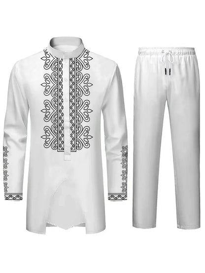 Middle East Islamic Mens Suit Suit Muslim Suit Personalized 3D Printed Pattern Arab Traditional Dress Loose Breathable Two Piece