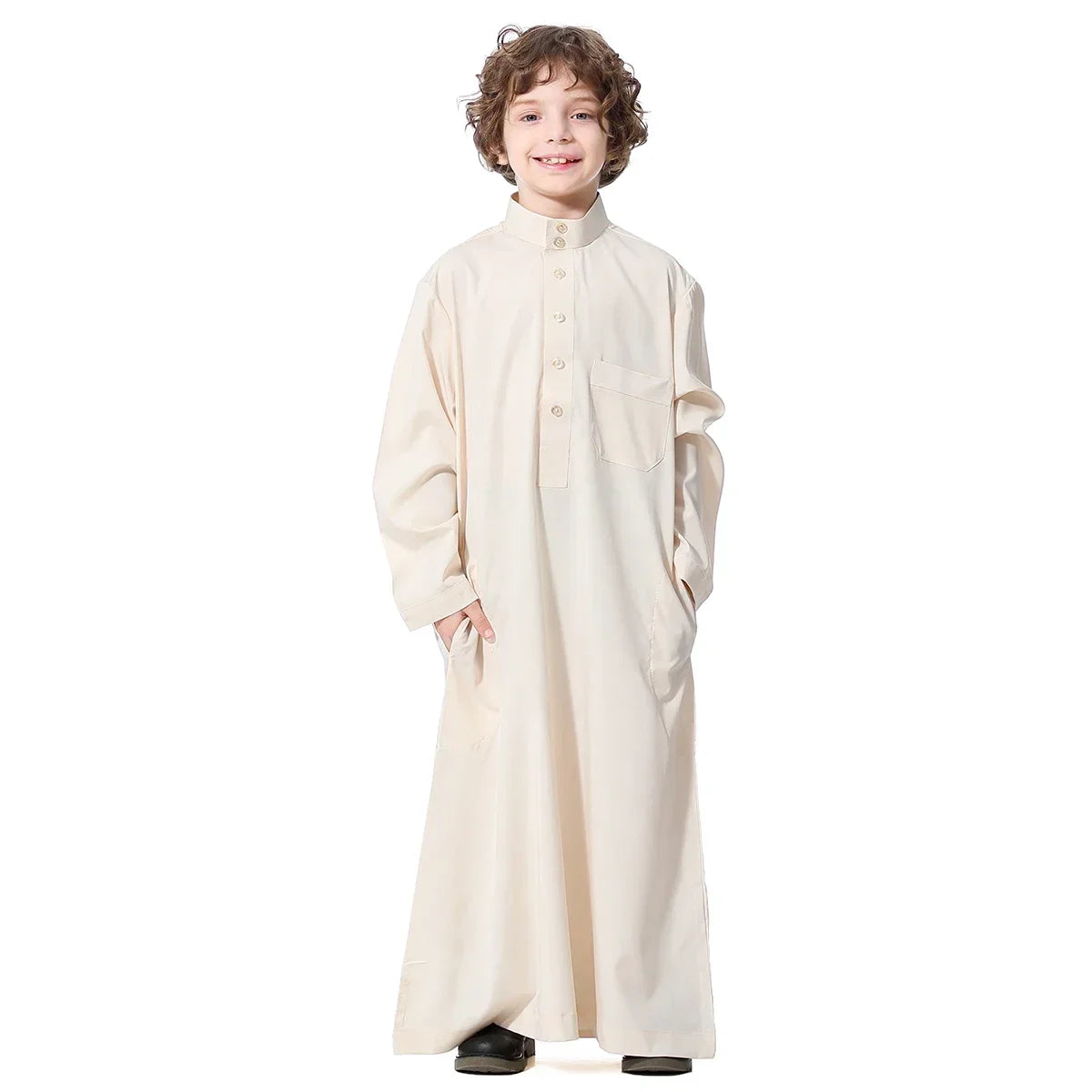 Muslim Saudi Kids Boys Dishdasha Long Sleeve Robe Thobe Dubai Islamic Abaya Middle East Arab Clothing Child Dress Kaftan Caftans