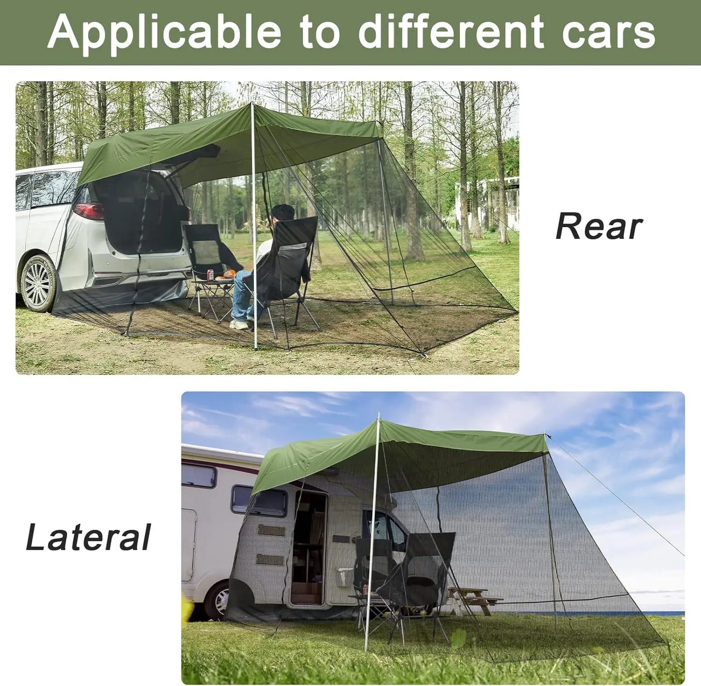 Mosquito Net, Portable SUV Tent Tailgate Shade Car Canopy for Outdoor Camping Car Travel