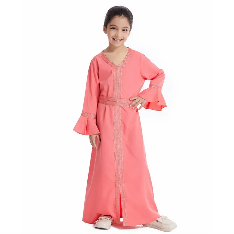 Ramadan Kaftan Abaya for Kids Girls Turkey Muslim Long Dress Islam Saudi Arabia Clothing Eid Robe Gowns Children Kimono Caftan