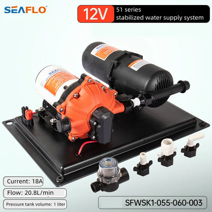 SEAFLO Rv Water Pump and Accumulator Tank System 33&42&51 Series 12V 24V DC Booster High Flow Water Pump Set RV Water Pump