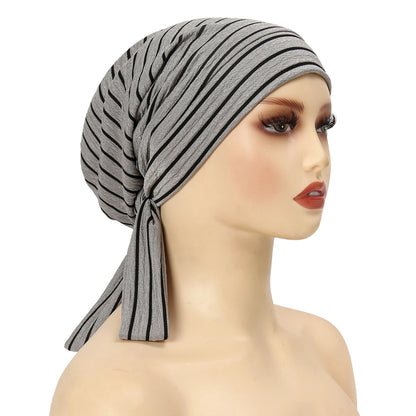 Trendy Stripe Turban Cap Women Muslim Hijab Islamic Chemo Cap Head Scarf Ladies Head Wrap Cover Hijab Scarf