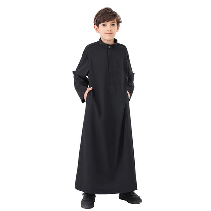 2025 Muslim Kids Jubba Thobe Solid Long Sleeve Robe Arab Islamic Clothing Middle East Teen Abaya Ramadan Kaftan Boys Robe Dress