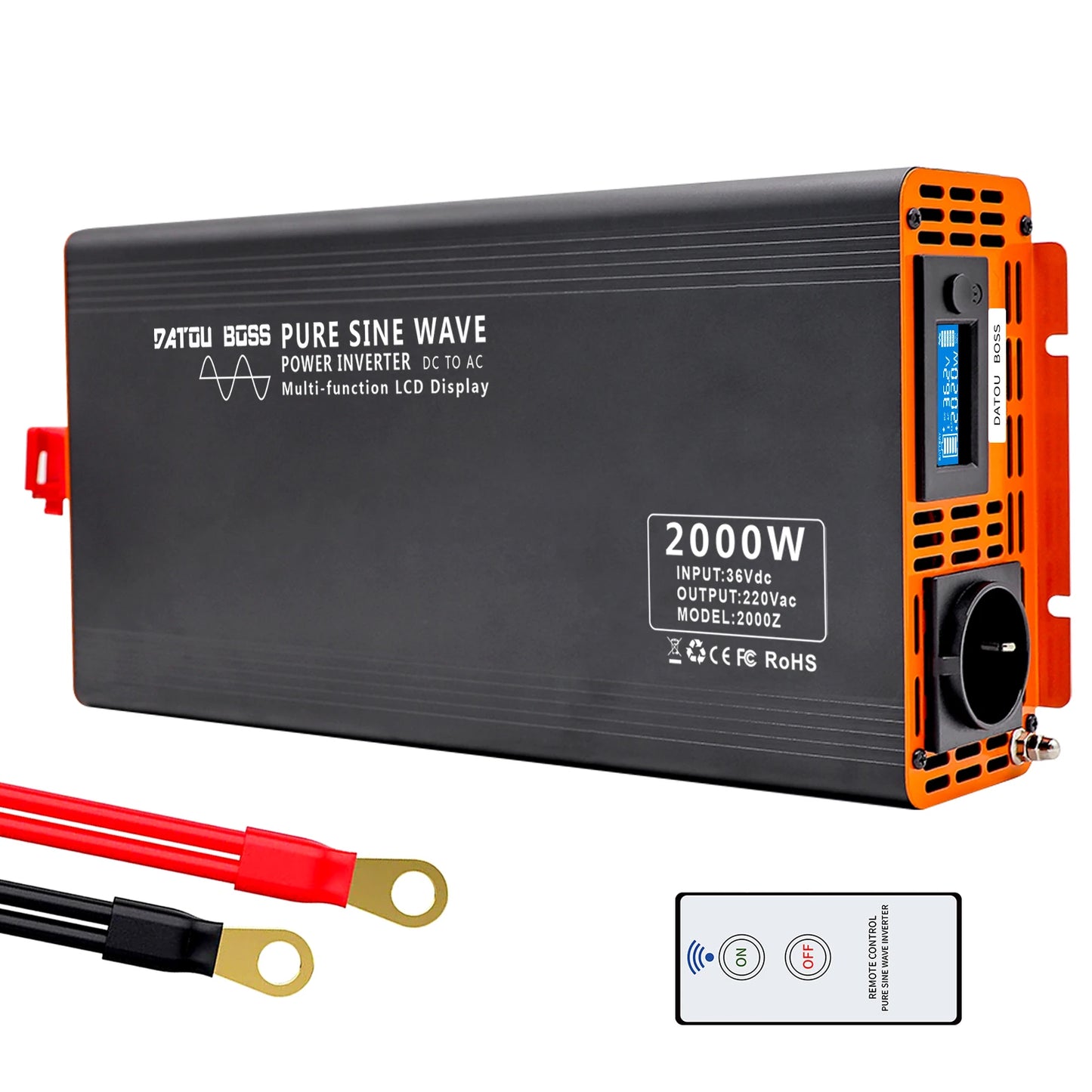 DATOUBOSS Pure Sine Wave Inverter 4000W DC 12V 24V 36V 48V 60V 72V to AC 220V 240V  Continuous Power 2000W With LCD Inverter