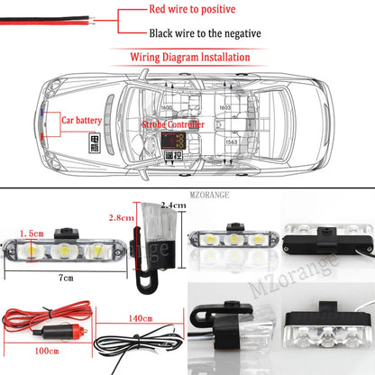 4*3 LED Police Lights for Car Led Flasher Fso Cigaretteer Grill Warning Lamp 12V Motorcycles Strobe Lights Flashlight