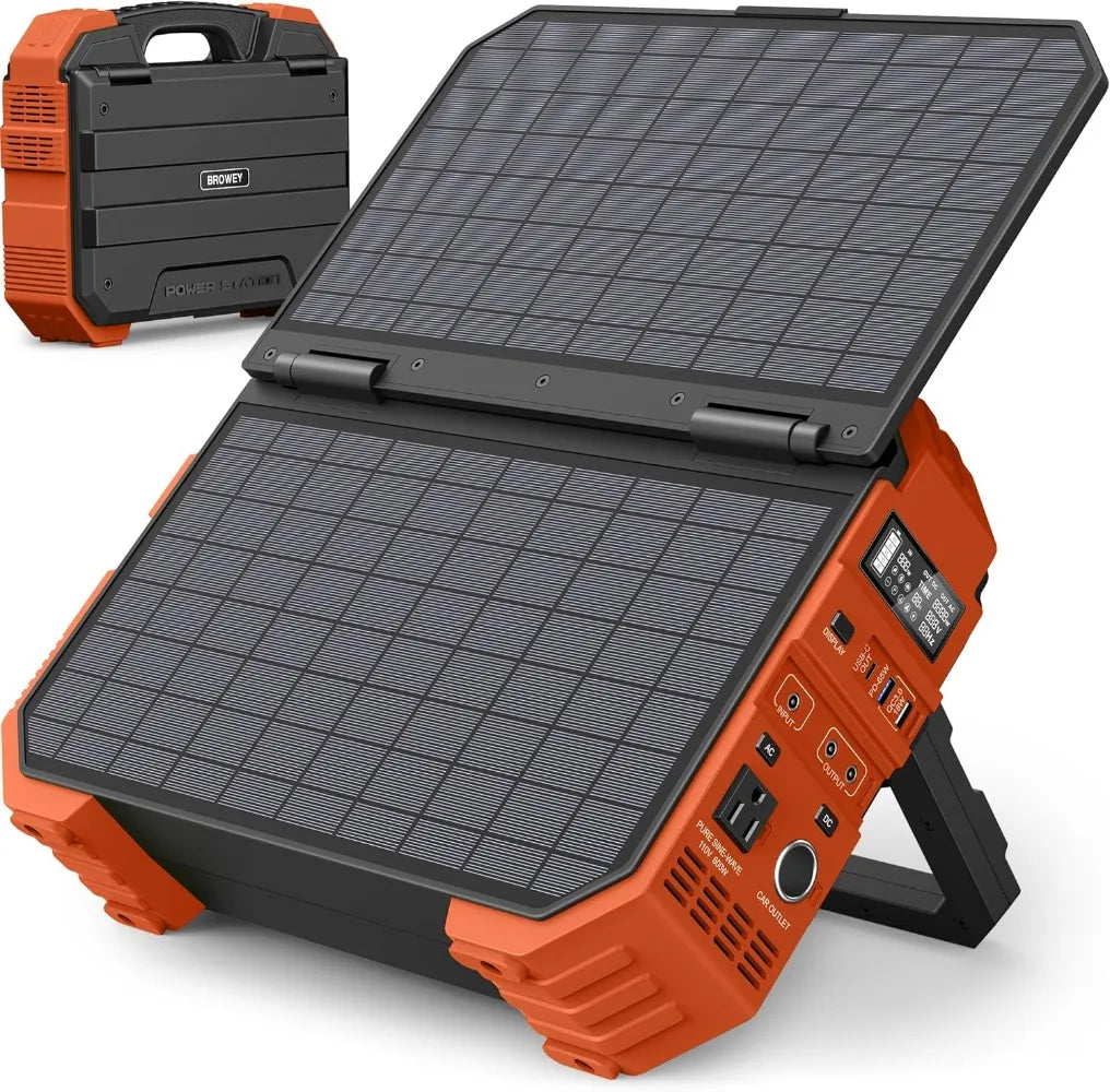 Portable Power Station with Built-in Solar Panel 600W Solar Generator with AC/DC/USB/PD Outputs for Outdoor Camping