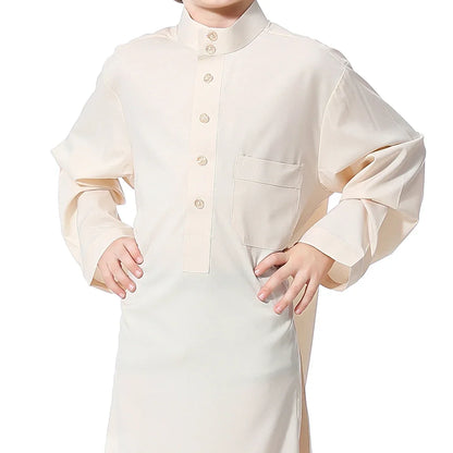 Muslim Saudi Kids Boys Dishdasha Long Sleeve Robe Thobe Dubai Islamic Abaya Middle East Arab Clothing Child Dress Kaftan Caftans