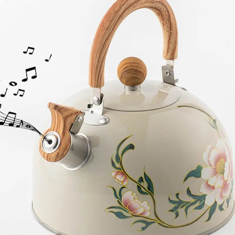 Boiler Kettle Floral Enameled Teapot Stainless Steel Pvc Chinese Kitchen Gadget Whistling