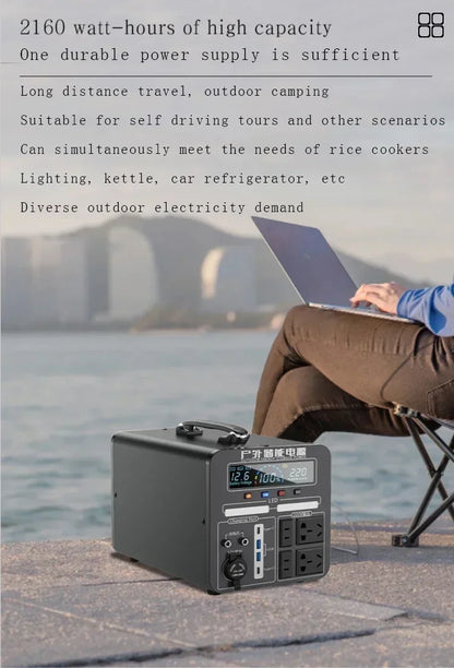 600W-2000W Portable Power Station Charging External Batteries 220V Energy Storage Supply Outdoor Camping Campervan RV