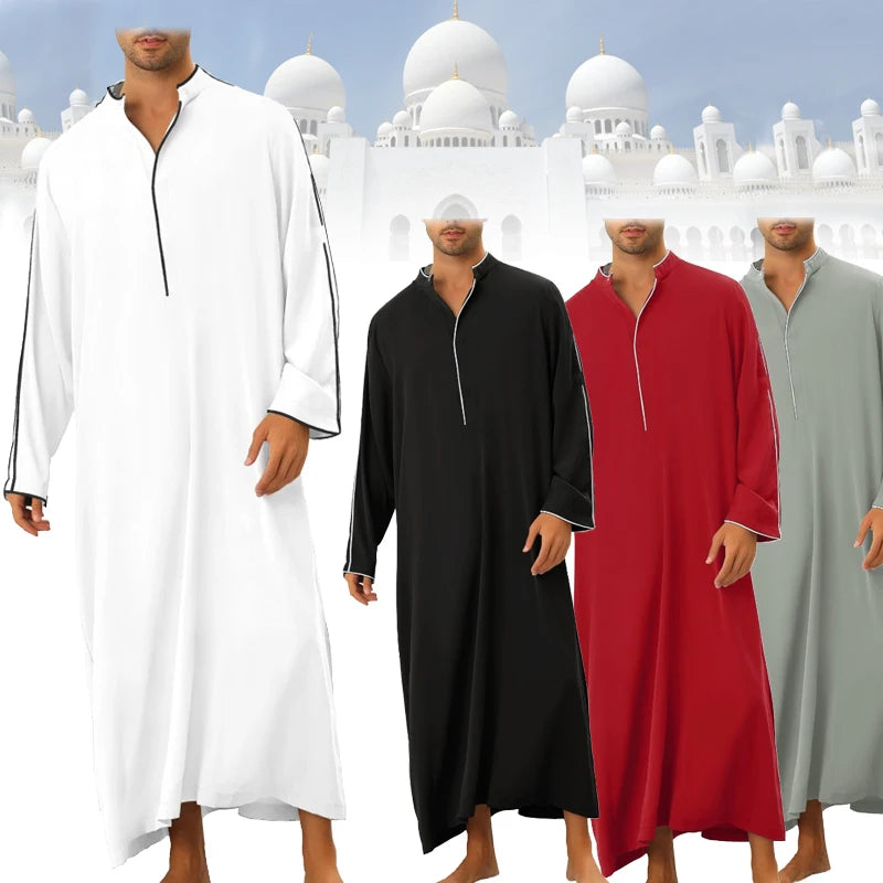 Loose Muslim Kaftan Robe Middle East Men Long Sleeve Arab Islamic Solid Color Maxi Dubai Abaya Jubba Thobe Robes Clothing