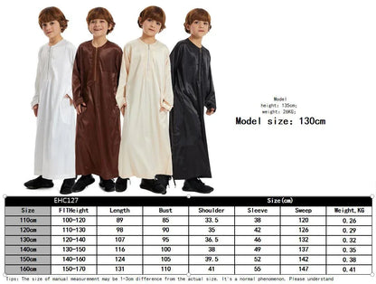 Teenage Ramadan Eid Muslim Robe Islamic Arab Children Long Sleeve Dress Jubba Thobe Abaya Dubai Boys Clothing Turkey Middle East