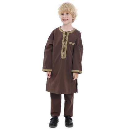 Muslim Saudi Arab Boys Robe Dishdasha Kids Abaya Kaftan Prayer Islam Clothing Long Sleeve Thobe Middle East Teenage Dress Dubai