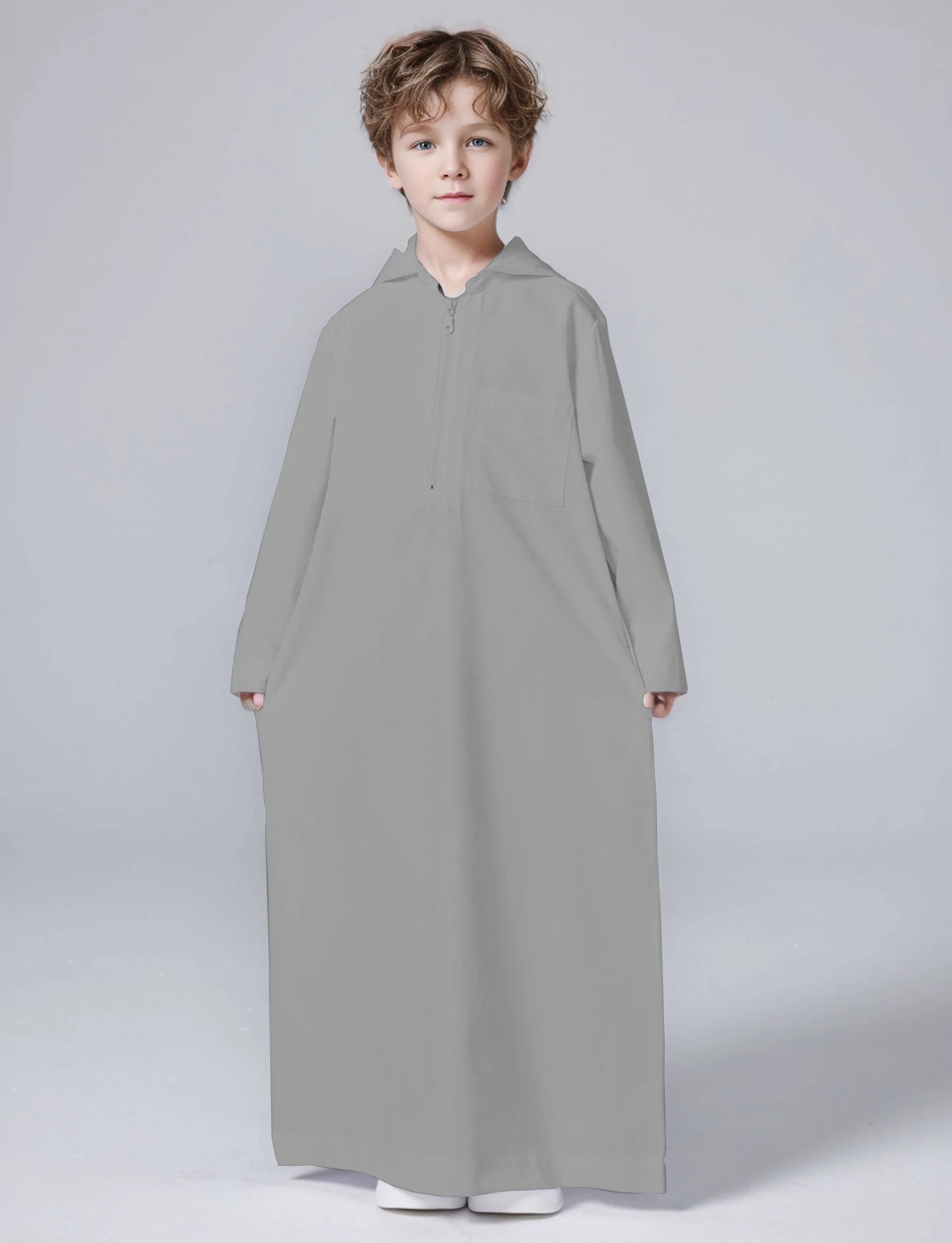 Ramadan Boys Middle East Islam Long Sleeve Arab Dubai Robe, Muslim Casual Ethnic Style Boys Long Sleeve Thobe Abaya Clothing