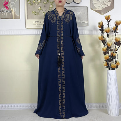 New Muslim Abayas For Women Long Sleeved Dress Dubai Lady Elegant Long Dress Islam Clothing African Abaya Loose Robe With Turban