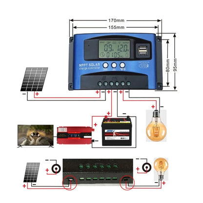 12V 24V WiFi bluetooth MPPT Solar Charge Controller w/LCD Display Dual USB For Lead-acid Lithium Battery 100A 60A 40A 30A