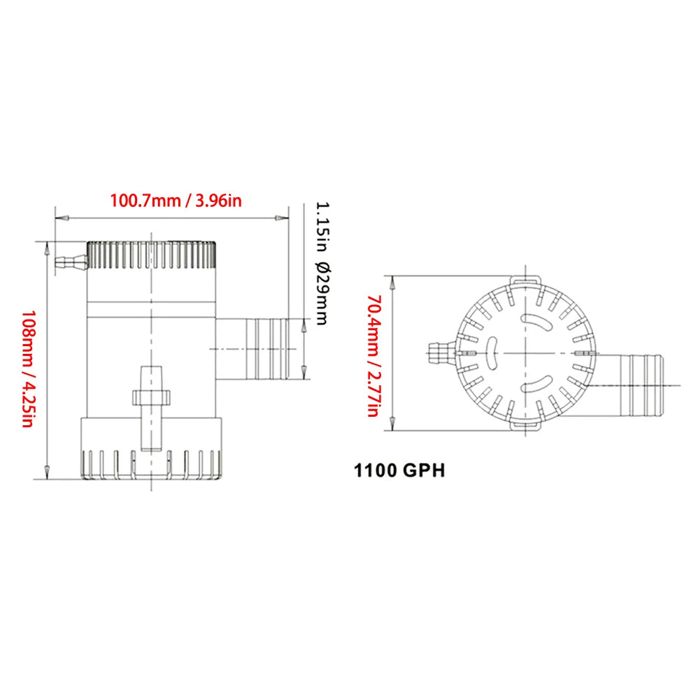 1100GPH 12V Electric Marine Submersible Bilge Sump Water Pump With Switch For Boat 18AWG Low noise submersible boat water pump