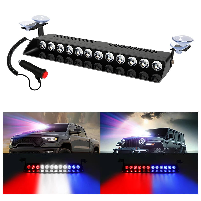 12LED Beads Car Light Police Strobe Light Emergency Suction Cup Warning Light 14 Flash Mode For Truck SUV with Cigarette Lighter