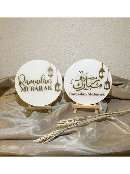 2pcs Ramadan Mubarak Acrylic Sign Table Centerpiece Decor Ramadan Kareem Eid Mubarak Muslim Islam Ramazan Eid Decor Easel