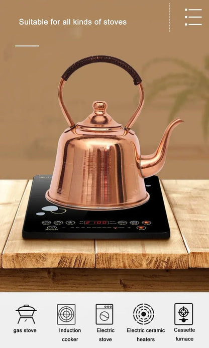 2L Pure Copper Teapot Handmade Red Copper Kettle Hot Pot Add Soup Pot Induction Cooker Boiling Water Kettle Cold Kettle For Home