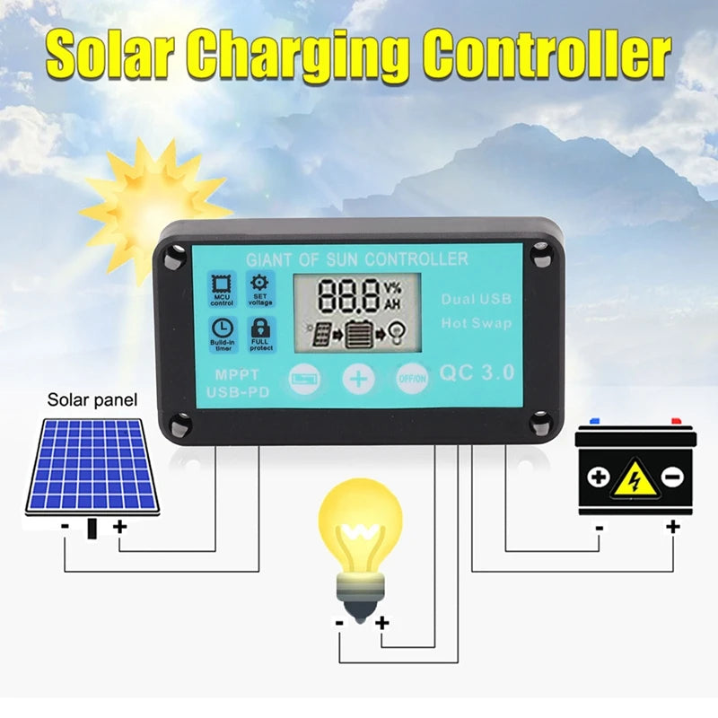 MPPT Solar Charge Controller Multiple Protection Solar Solar QC3.0 Controller With LCD Screen