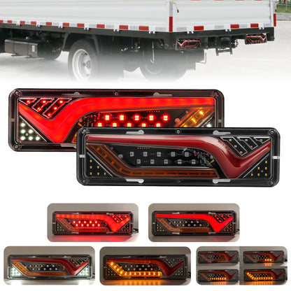 2X 12/24V Truck Tail Light waterproof shockproof LED running water turn signal Brake Lights Reverse Lorry Bus Trailer Fog lamps