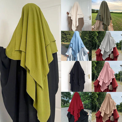 Long Khimar Hijab Scarf Wrap 2 Layers Crepe Voile Femme Musulman Muslim Fashion Ramadan Prayer Hijabs Wholesale Islamic Clothing