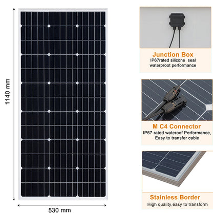 Lightweight solar panel module 100W 120W 150W cell aluminum frame for 12V or 24V 36V battery car home farm boat RV Camping Yacht