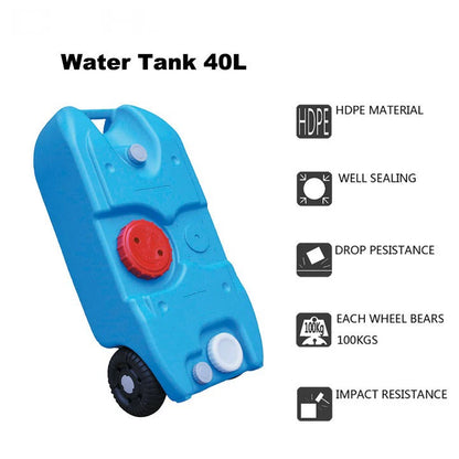 、RV Water Tank Car Carrying Large Capacity Thickened Plastic Bucket with Wheels Outdoor Camping Spare Water Storage Tanks