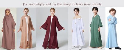 Ramadan Girl Abaya Muslim Elegant Solid Crew Neck Long Sleeve Kaftan Kids Dress For Pray Party