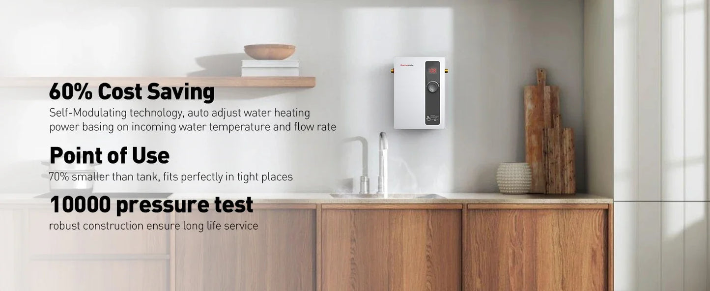 Tankless Water Heater Electric, 11kW at 240 Volt, On Demand Instant Hot Water Heater for Point of Use, Self-Modulatin