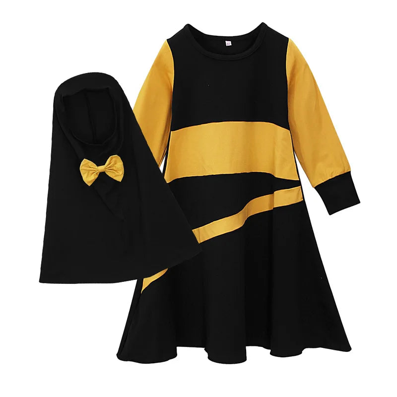 Abaya Kaftan Islamic Clothing Muslim Prayer Garment Dress Arab Middle Eastern Prayer Hijab Teen Girl Simple Two-Piece Suits Kids