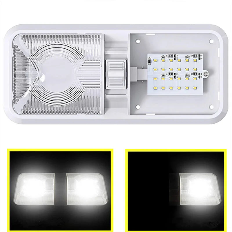 12-24V RV 48 LED Dome Lights Car Double Ceiling Light Boat Truck Camper Trailer Caravan High Brightness Car Interior Read Lights