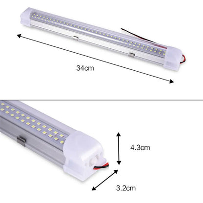 Car Interior Light Strip Bar 12V 72 LED White Light Tube with ON/OFF Switch for Van Lorry Truck RV Caravan Indoor Ceiling Light