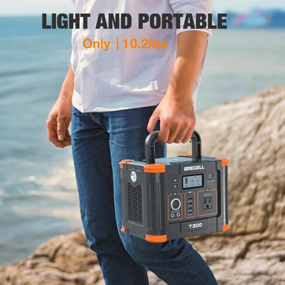 Portable Power Station 300W (Peak 600W) 288Wh Solar Generator with 60W USB-C PD Output 110V Pure Sine Wave AC Outlet Backup