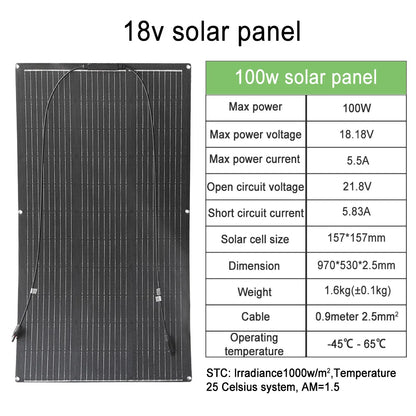 ETFE Solar Panel 18v 100w 200w 300w 400w Flexible Durable Waterproof Monocrystalline Solar Cell Solar Battery Charger