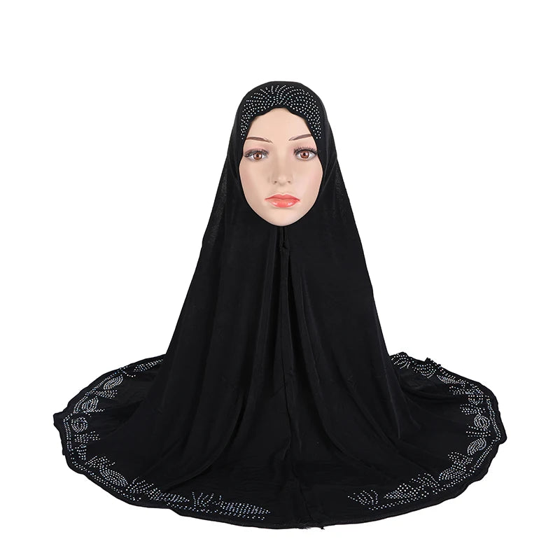 H058 Big size pray hijab with stones muslim scarf hat instant headwrap cover chest part