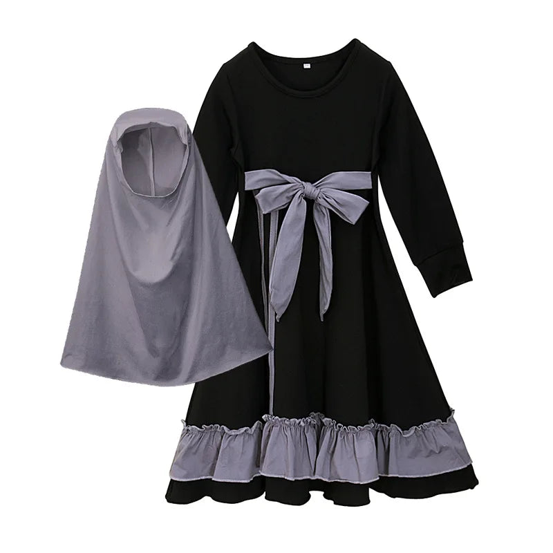 Abaya Kaftan Islamic Clothing Muslim Prayer Garment Dress Arab Middle Eastern Prayer Hijab Teen Girl Simple Two-Piece Suits Kids