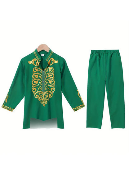 Muslim Robe Navy Blue Long-Sleeved Trousers The Traditional Dress of Arab Men 3D Pattern Printing Black White Yellow